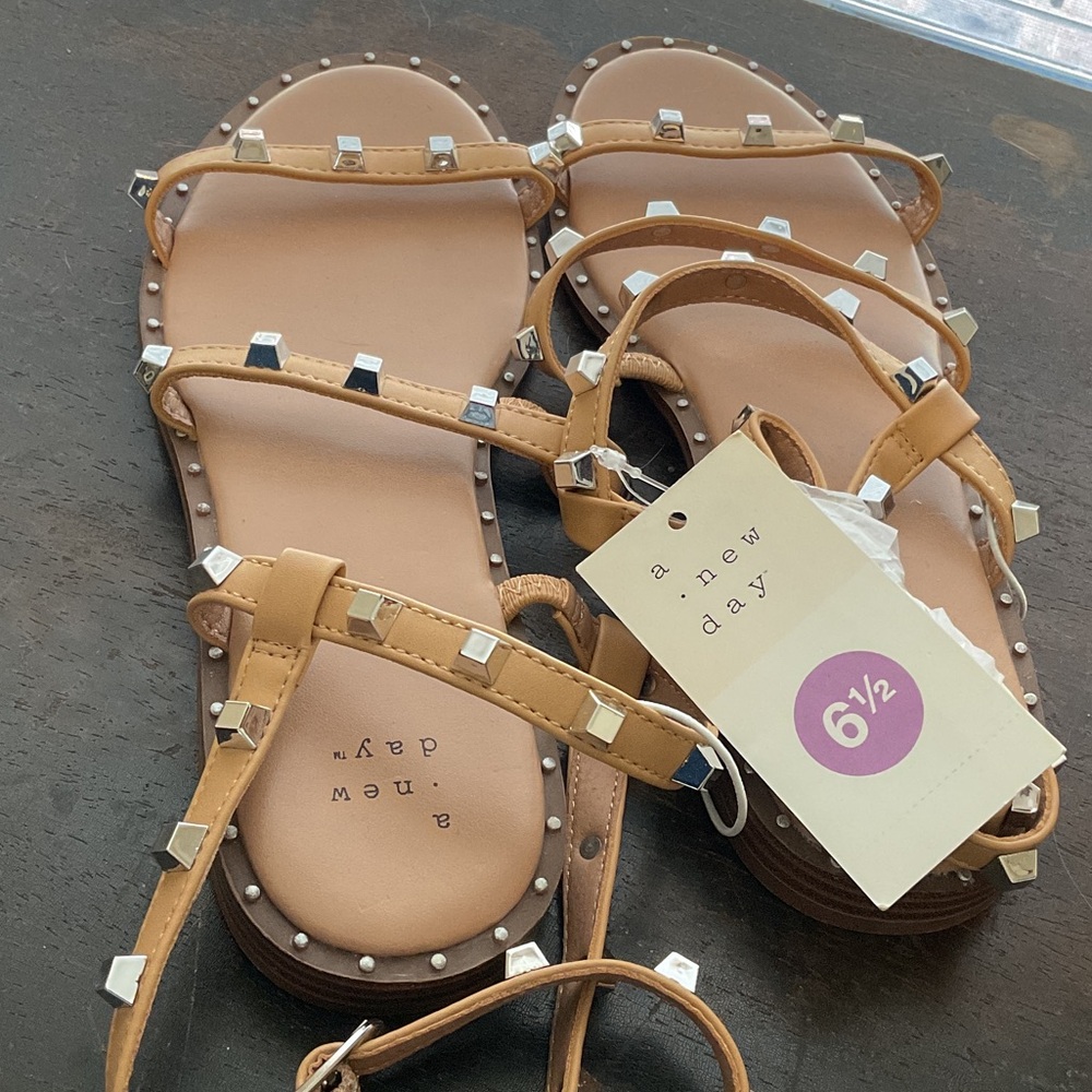 A New Day Brown Sandals with Silver Studs